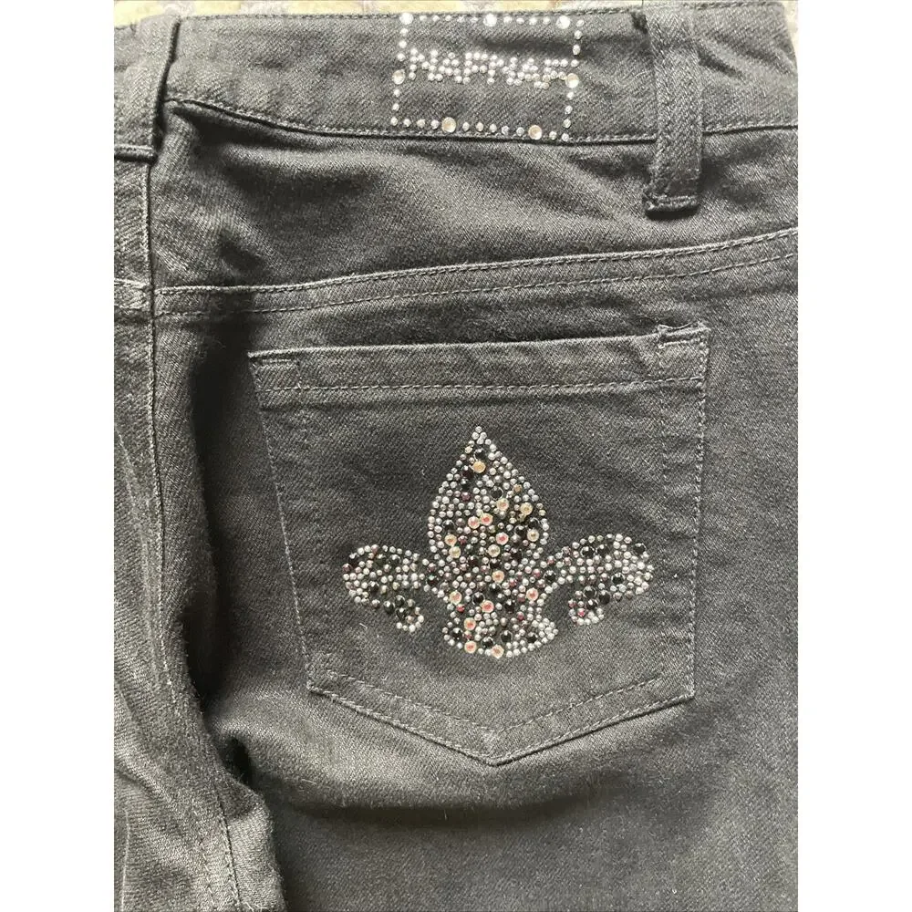 Vintage 90s Naf Naf Jeans Size 29x33 Rare Black bedazzled